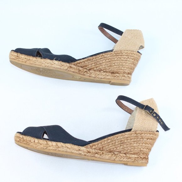 Gaimo Espadrilles Black Canvas Wedge Heel Ankle Strap Open Toe Sandal #132 - Picture 8 of 10